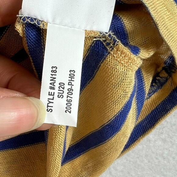 J Crew T-Shirt Womens Small Yellow Blue Striped Linen Rolled-cuff Henley Sleeve - Picture 9 of 12